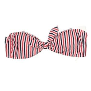 CLEANWATER Swim Top Red Blue Bandeau Bikini Large Striped Padded NWT